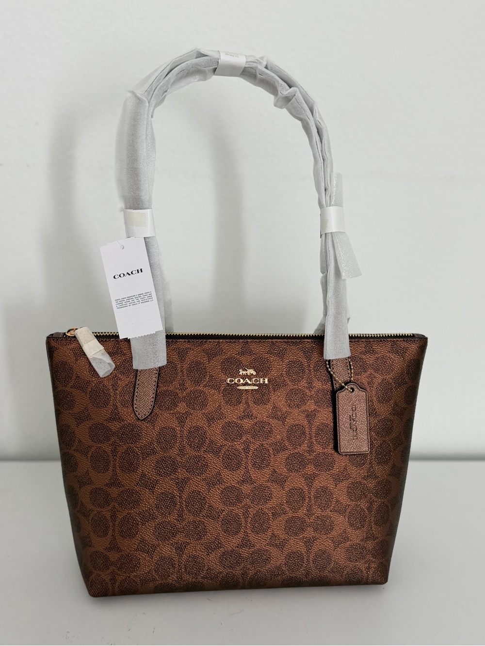 COACH Brown Signature Logo Tote with Gold Hardware